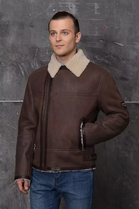 Короткая мужская дубленка с мехом М-38 цвет  фото 
